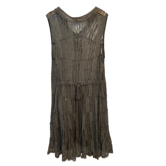 Free People Lace Sheer Midi Dress Tie Back Bow Button Down‎ Womens Size Small - Picture 2 of 8